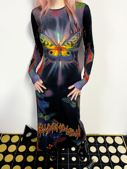 Butterfly Graphic Tight Fit Long Sleeve Dress【s0000011781】