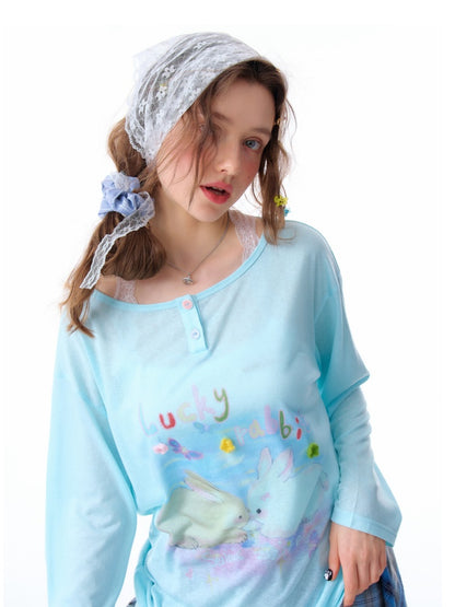 Rabbit Print Long Sleeve T-Shirt【s0000011915】