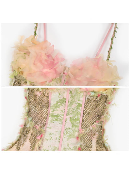 Forest Fairy Floral Lace Corset Dress 4-iece Set【s0000011761】