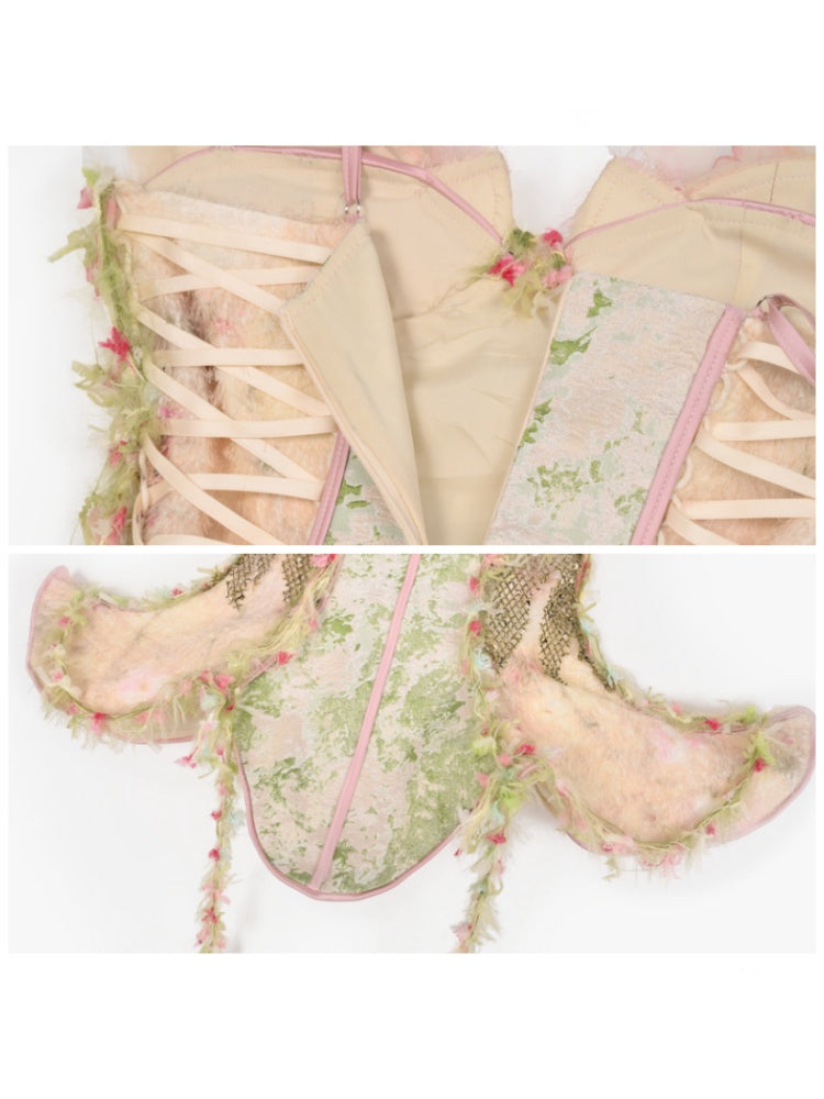 Forest Fairy Floral Lace Corset Dress 4-iece Set【s0000011761】