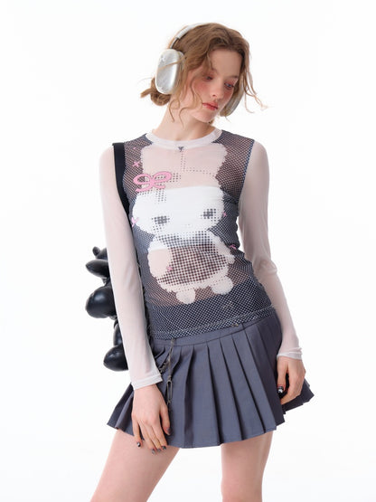 Pixel Rabbit Print Crew Neck Long Sleeve T-Shirt【s0000011917】