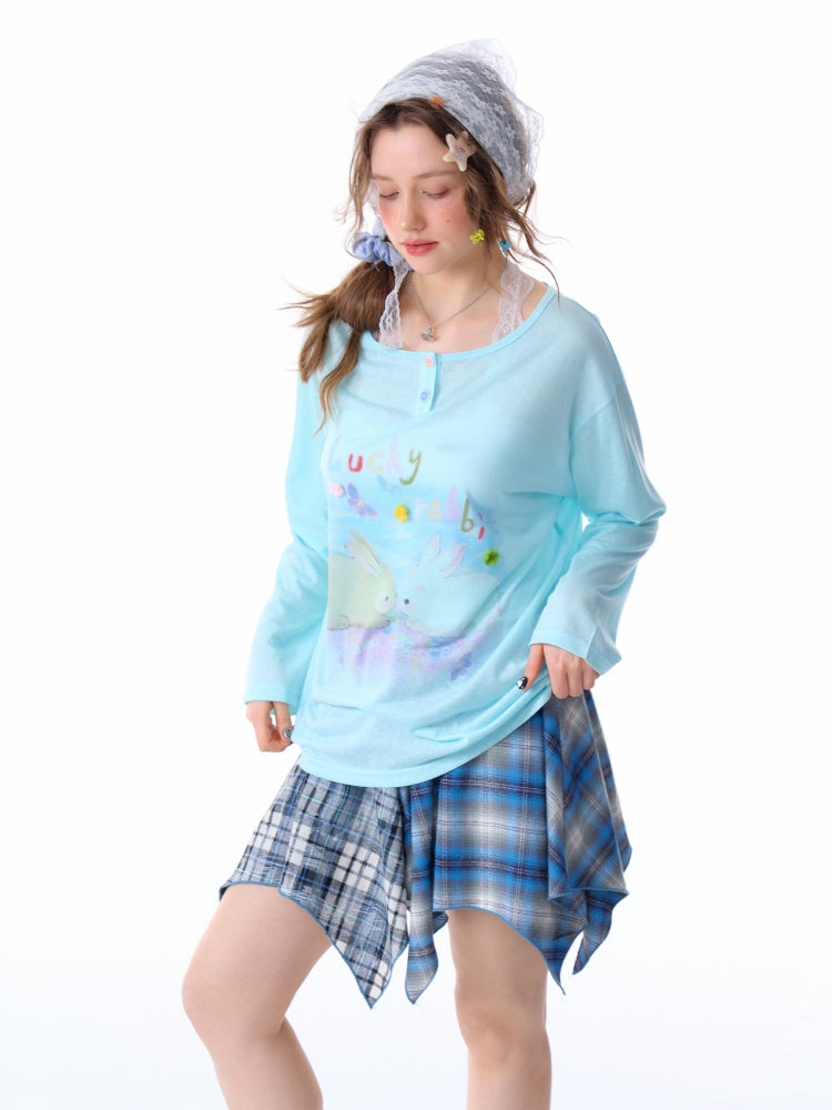Rabbit Print Long Sleeve T-Shirt【s0000011915】