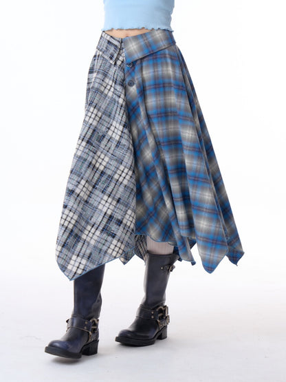 Irregular Contras Plaid High Waist Midi Long Skirt【s0000011753】