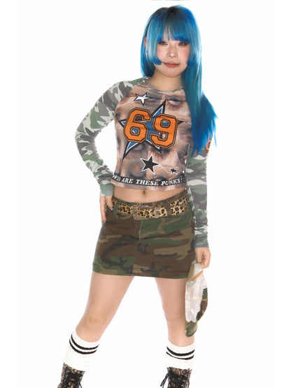 Camo Numbering Raglan Long Sleeve T-Shirt【s0000011787】