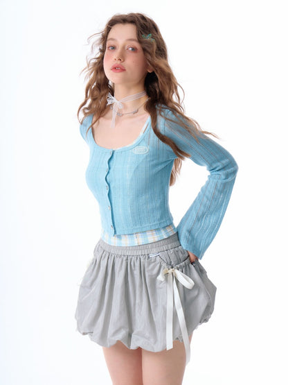 Rib Knitted Long Bell Sleeve Cropped Cardigan【s0000011758】