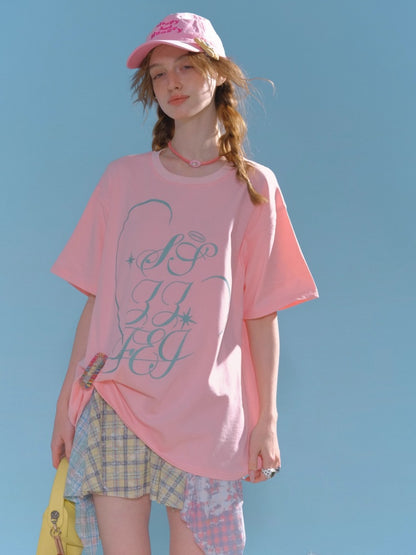Letter Print Round Neck Loose Large Short Sleeve T-Shirt【s0000013009】