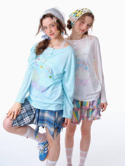 Rabbit Print Long Sleeve T-Shirt【s0000011915】