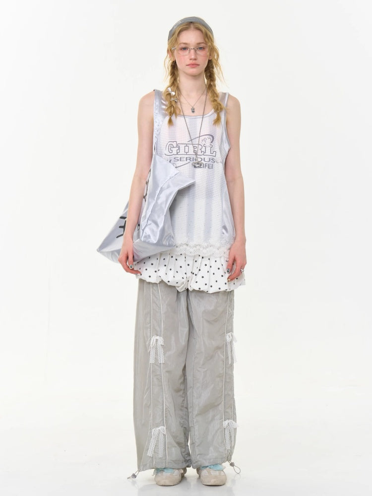 Sporty Letter Print Jersey Lace Hem Tank Top【s0000013011】