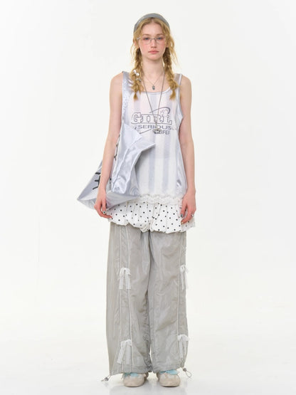 Sporty Letter Print Jersey Lace Hem Tank Top【s0000013011】