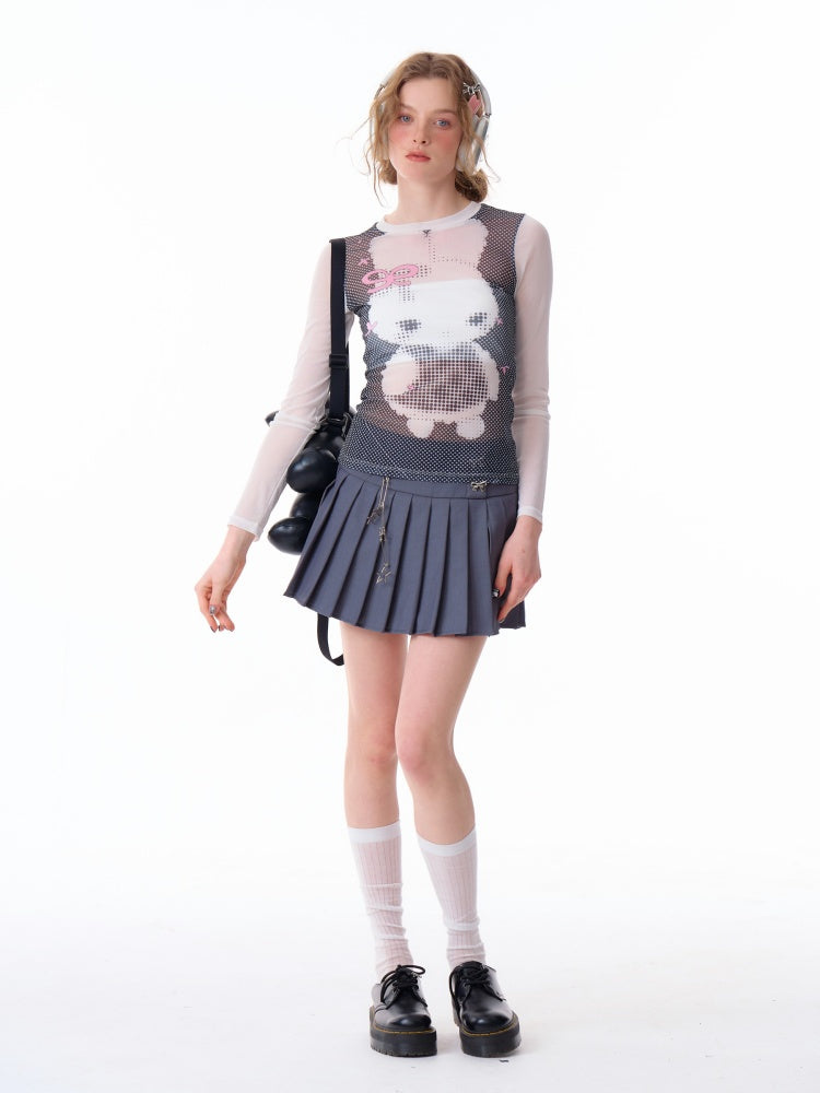 Pixel Rabbit Print Crew Neck Long Sleeve T-Shirt【s0000011917】