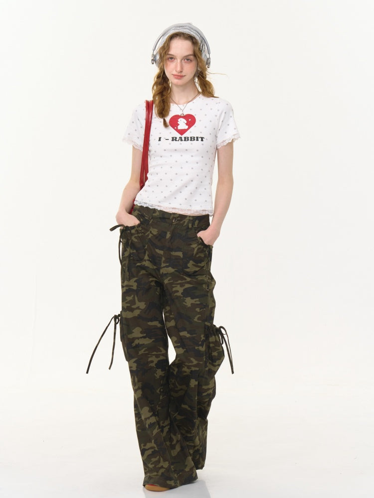 Polka Dot Star Heart Rabbit Print Crew Neck Short Sleeve T-Shirt【s0000013012】