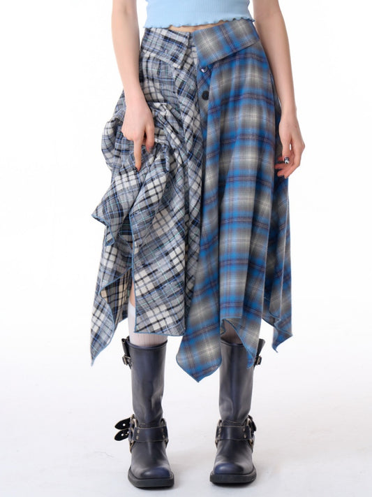Irregular Contras Plaid High Waist Midi Long Skirt【s0000011753】
