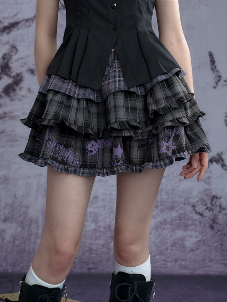 Punk Graffiti Plaid Cake Mini Skirt【s0000011925】