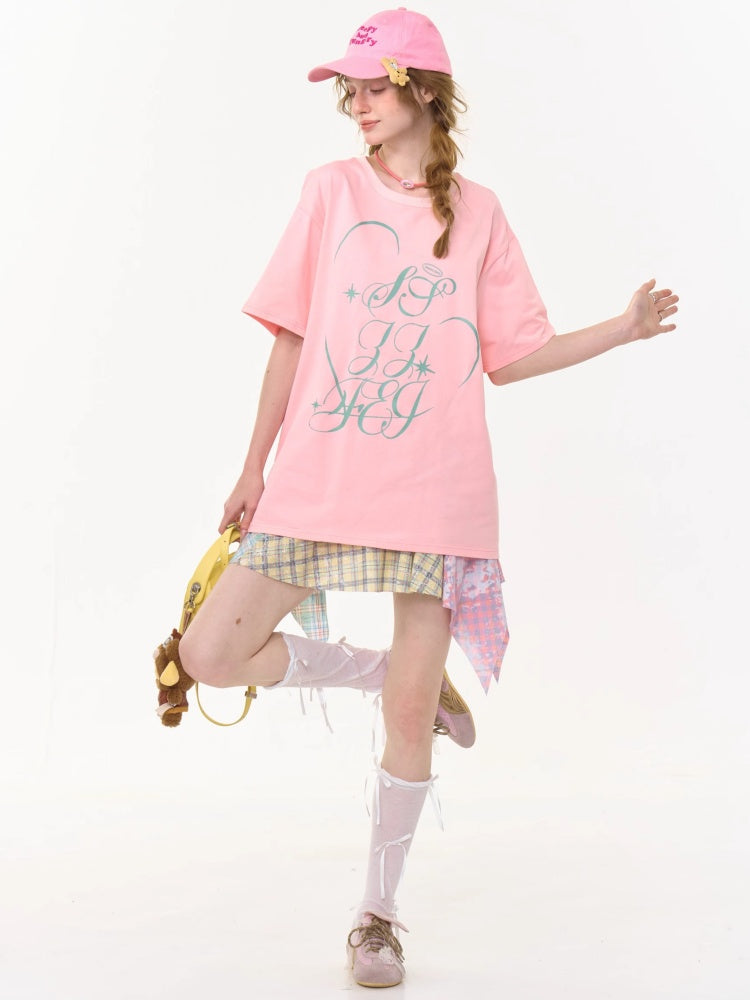 Letter Print Round Neck Loose Large Short Sleeve T-Shirt【s0000013009】
