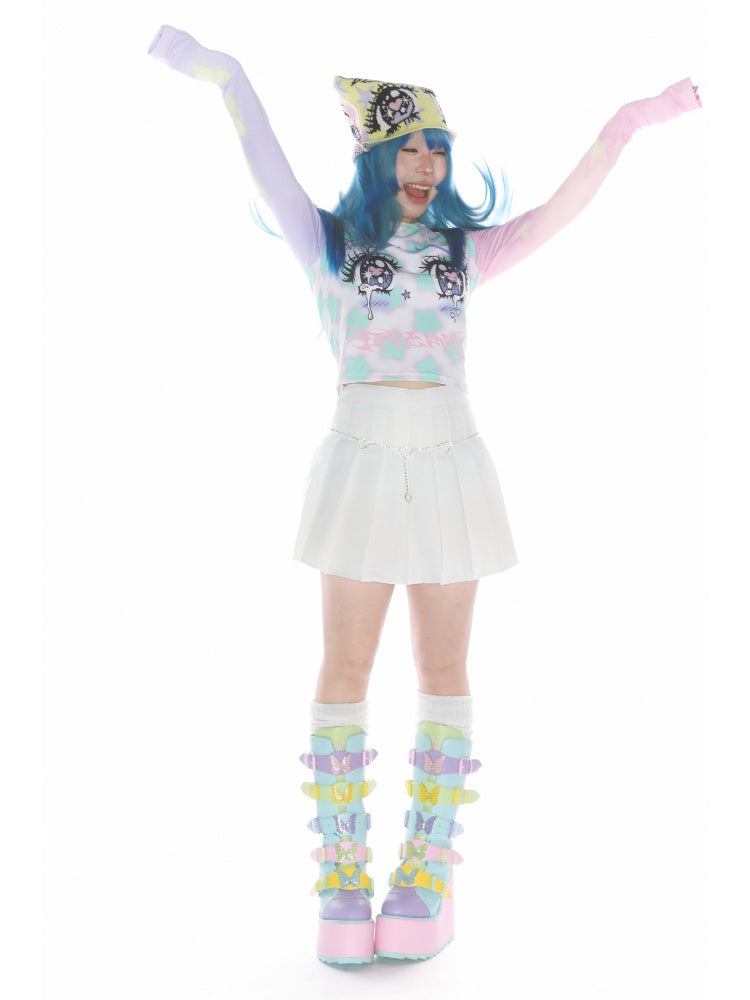 Comic Eye Two-Dimensional Subculture Star Color-Blocked Long Sleeve T-Shirt【s0000011789】