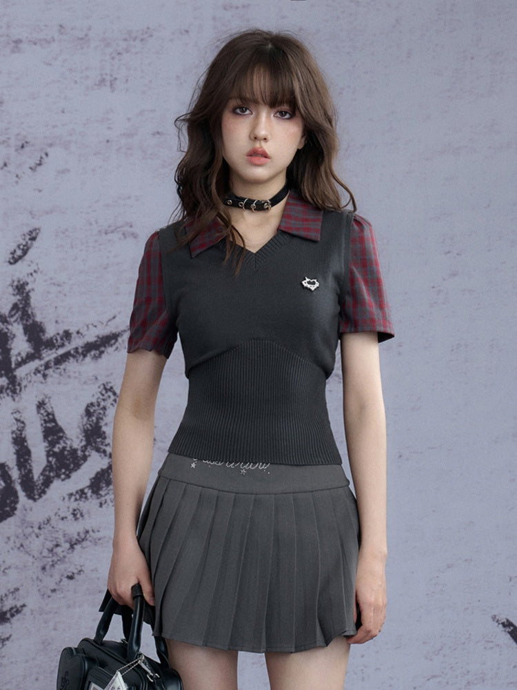 Fake Two Pieces Knitted Vest Polo Short Sleeve T-Shirt【s0000011926】