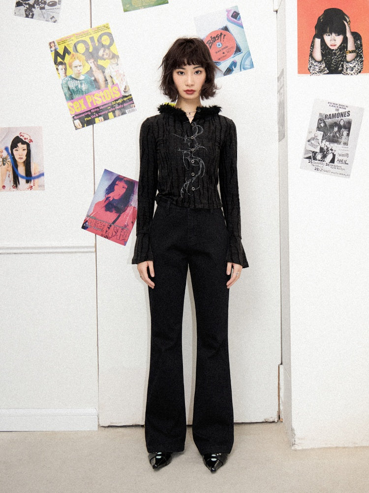 Fur Collar Graphic Print Cardigan【s0000011904】