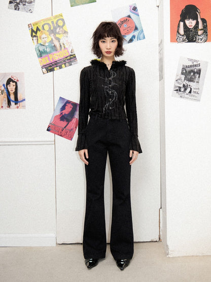 Fur Collar Graphic Print Cardigan【s0000011904】