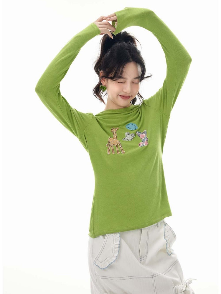 Animal Patchwork Style Applique Long Sleeve Hoodie【s0000011747】