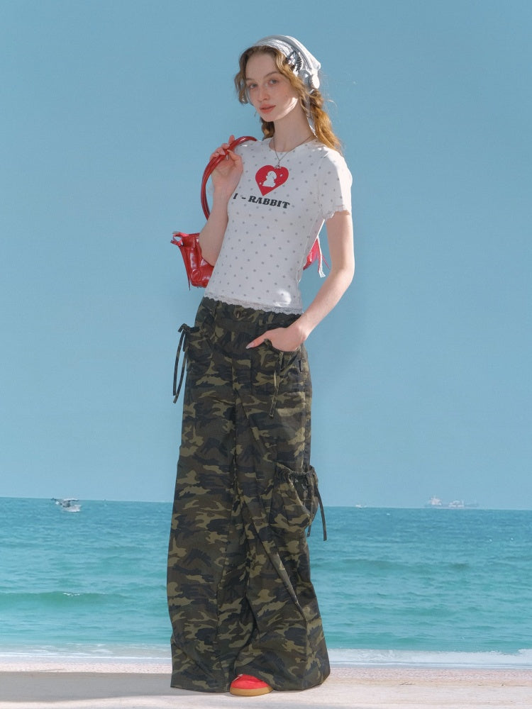 Polka Dot Star Heart Rabbit Print Crew Neck Short Sleeve T-Shirt【s0000013012】