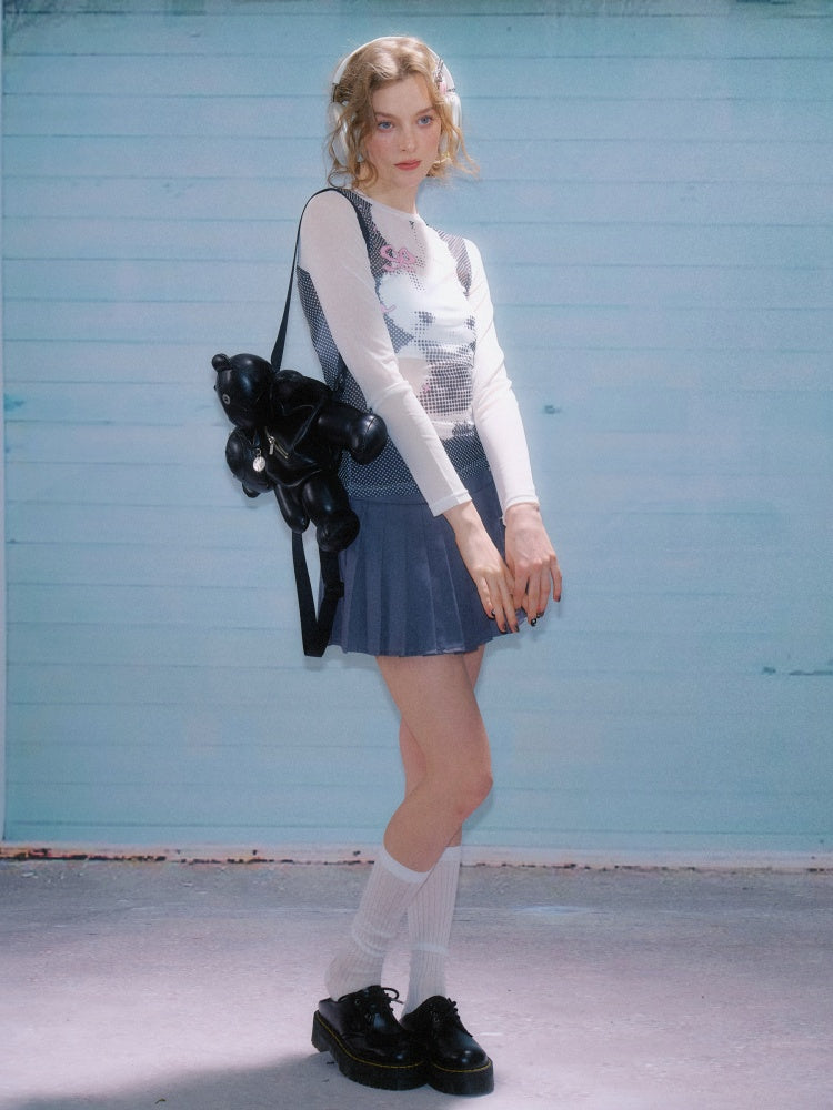 Pixel Rabbit Print Crew Neck Long Sleeve T-Shirt【s0000011917】