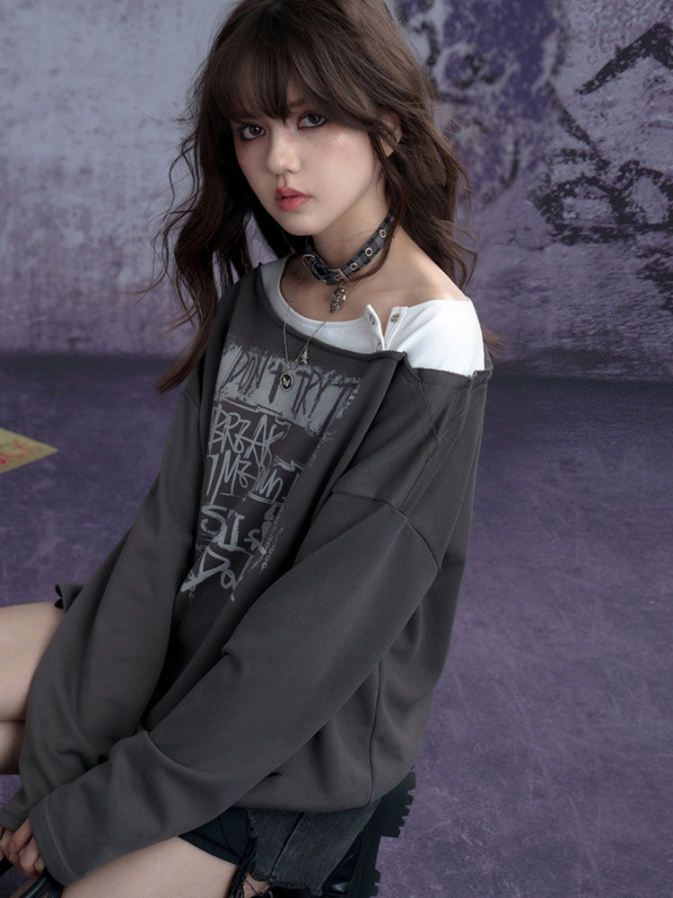 Distressed Hole Fake Two Long Sleeved Sweatshirt【s0000011923】