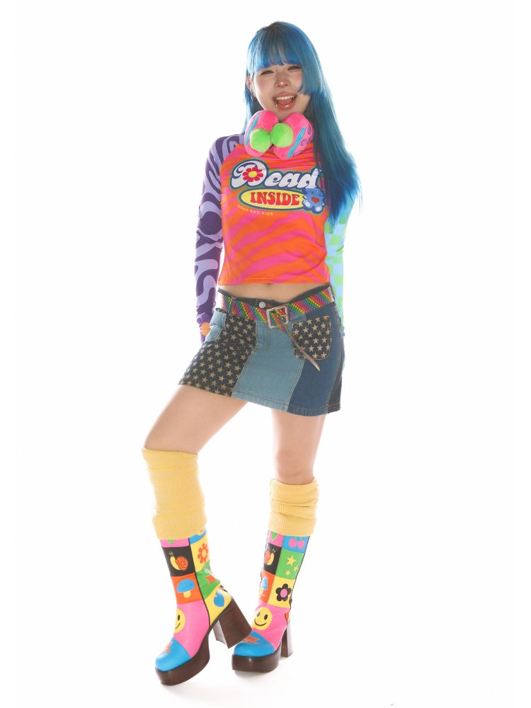 Y2K Dopamine Color Blocked Print Long sleeved T-Shirt【s0000011785】