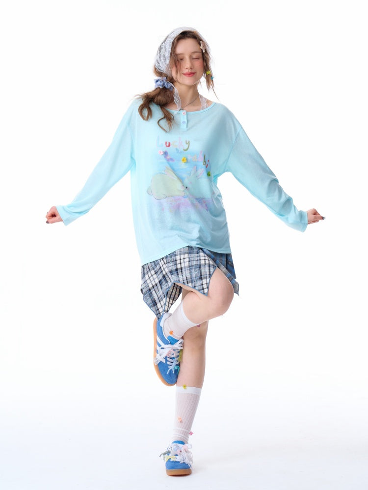 Rabbit Print Long Sleeve T-Shirt【s0000011915】