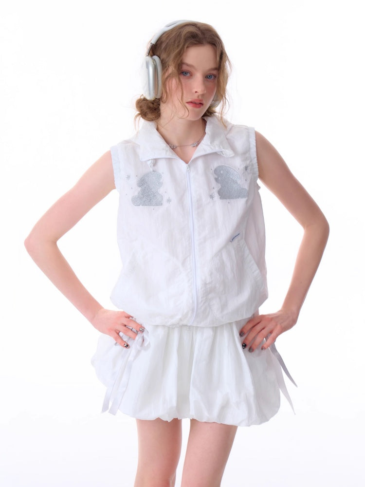 Rabbit Embroidery Sports Style Double-Zip Hooded Vest【s0000011913】