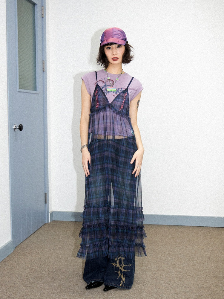 Tiered Frill A-Line Sheer V-Neck Camisole Dress【s0000011907】
