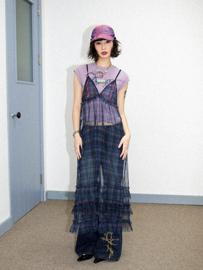 Tiered Frill A-Line Sheer V-Neck Camisole Dress【s0000011907】