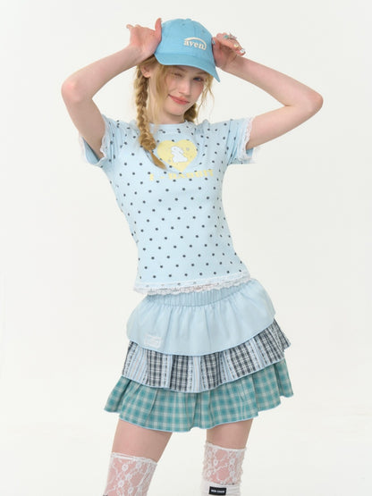 Polka Dot Star Heart Rabbit Print Crew Neck Short Sleeve T-Shirt【s0000013012】
