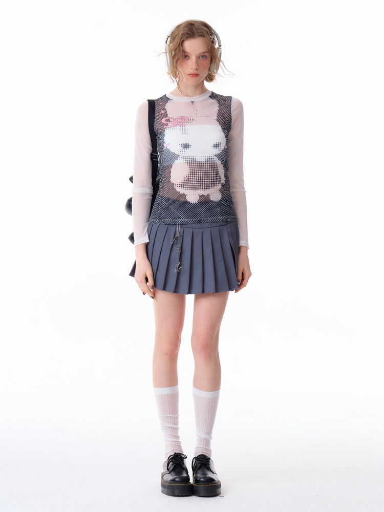 Pixel Rabbit Print Crew Neck Long Sleeve T-Shirt【s0000011917】