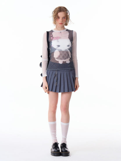 Pixel Rabbit Print Crew Neck Long Sleeve T-Shirt【s0000011917】