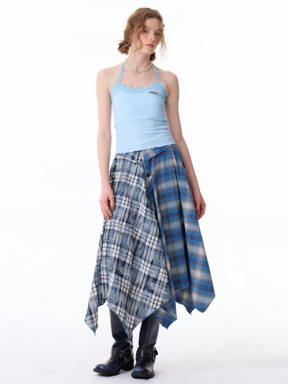 Irregular Contras Plaid High Waist Midi Long Skirt【s0000011753】