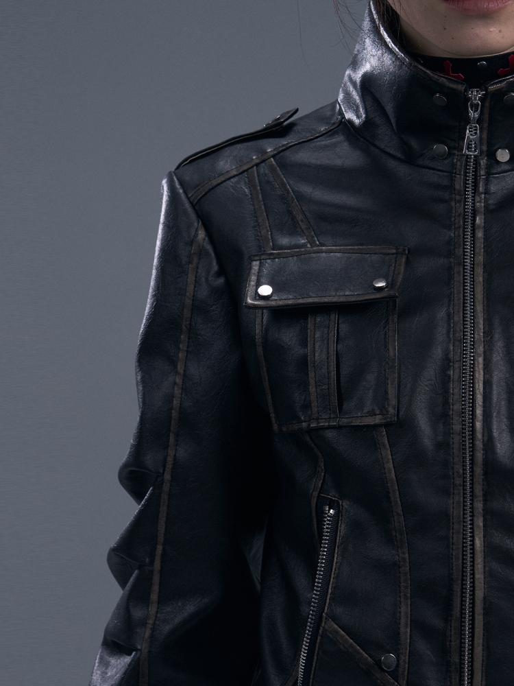 Punk Fake Leather Stand Collar Cropped  Riders Jacket【s0000011877】