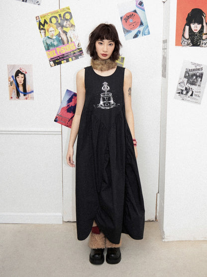Embroidered A-Line Sleeveless Long Dress【s0000011897】