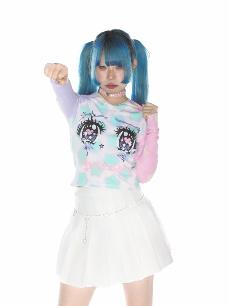 Comic Eye Two-Dimensional Subculture Star Color-Blocked Long Sleeve T-Shirt【s0000011789】