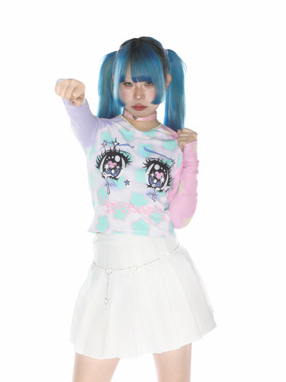 Comic Eye Two-Dimensional Subculture Star Color-Blocked Long Sleeve T-Shirt【s0000011789】