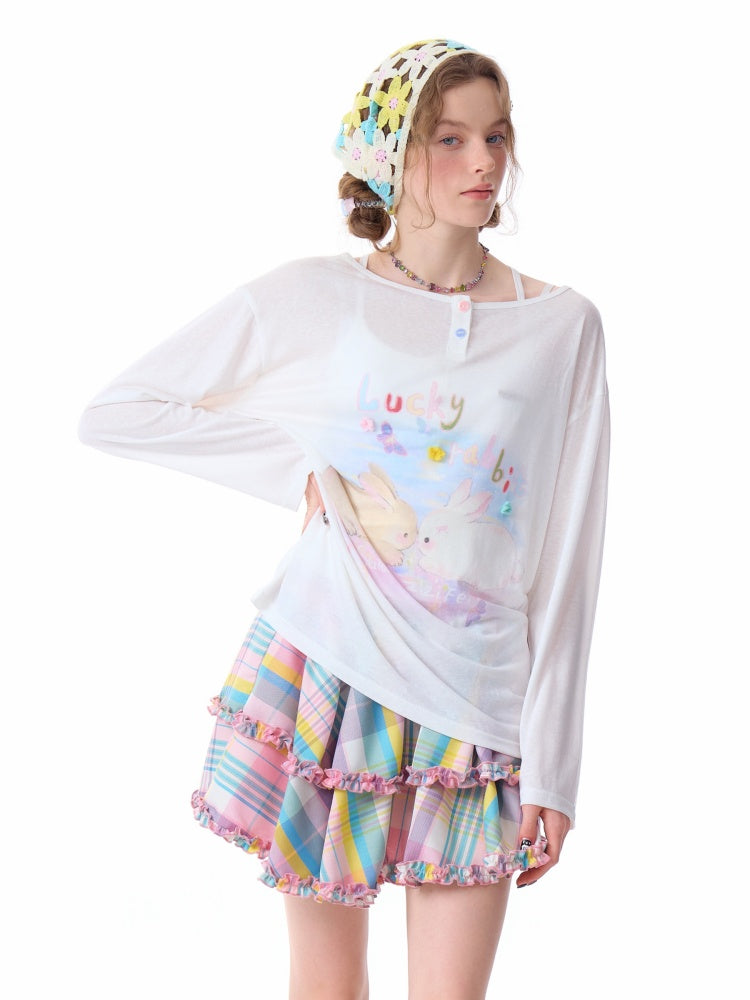 Rabbit Print Long Sleeve T-Shirt【s0000011915】