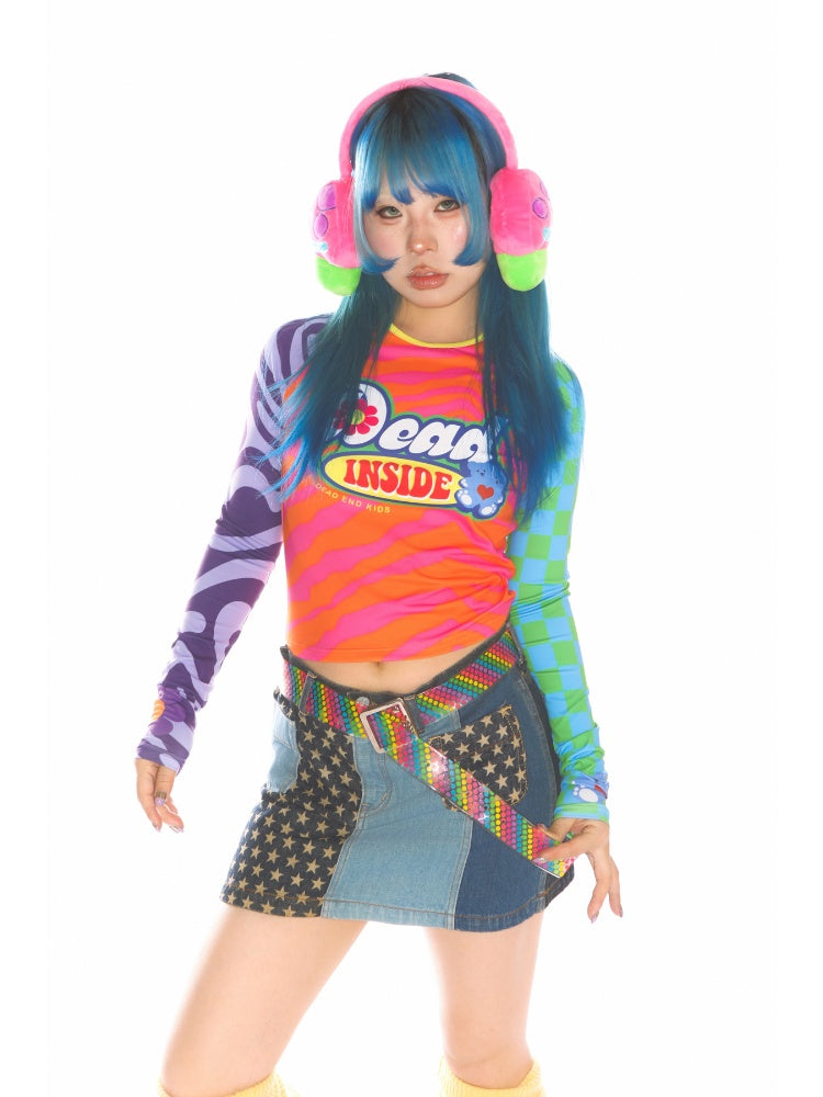 Y2K Dopamine Color Blocked Print Long sleeved T-Shirt【s0000011785】