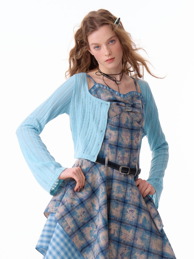 Rib Knitted Long Bell Sleeve Cropped Cardigan【s0000011758】