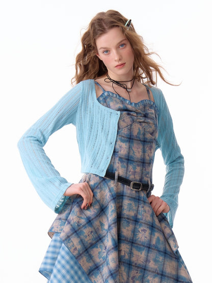 Rib Knitted Long Bell Sleeve Cropped Cardigan【s0000011758】