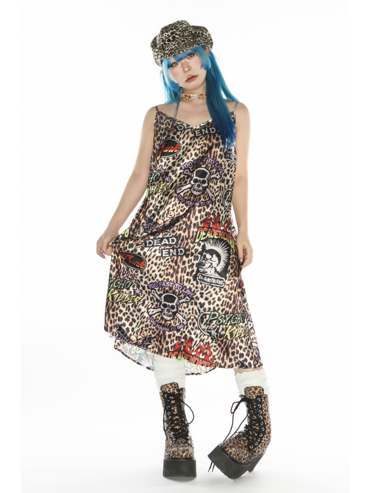 Punk Leopard & Skull Print Adjustable Length Camisole Dress 【s0000011782】