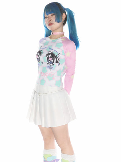 Comic Eye Two-Dimensional Subculture Star Color-Blocked Long Sleeve T-Shirt【s0000011789】