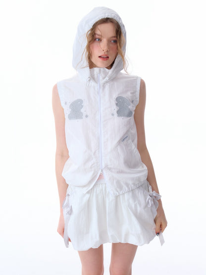 Rabbit Embroidery Sports Style Double-Zip Hooded Vest【s0000011913】