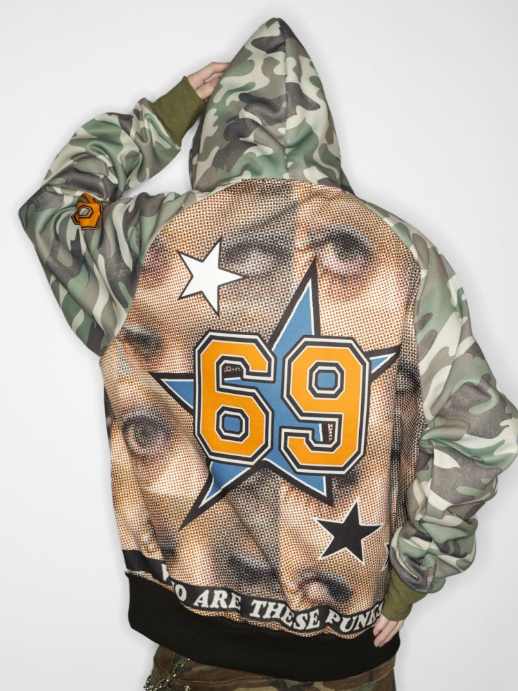 Camouflage Pattern Raglan Full Zip Oversized Hoodie Jacket 【s0000011776】