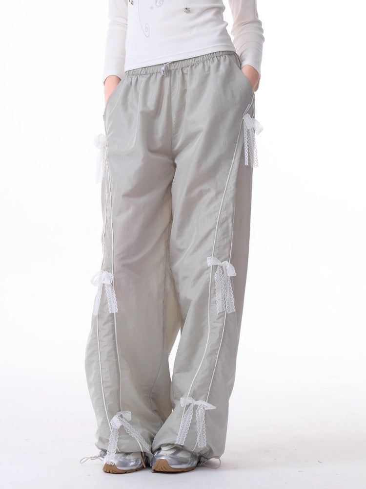 Lace Bow Wide Leg Straight Sports Casual Pants【s0000011918】