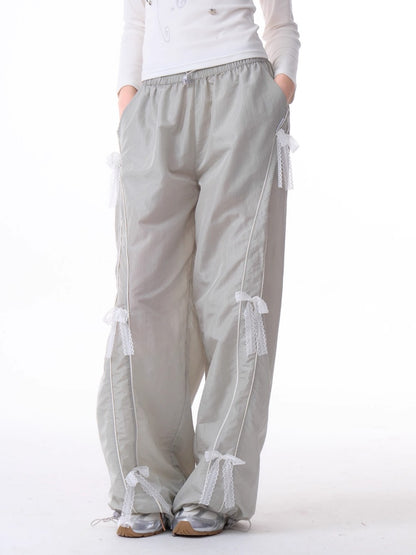 Lace Bow Wide Leg Straight Sports Casual Pants【s0000011918】