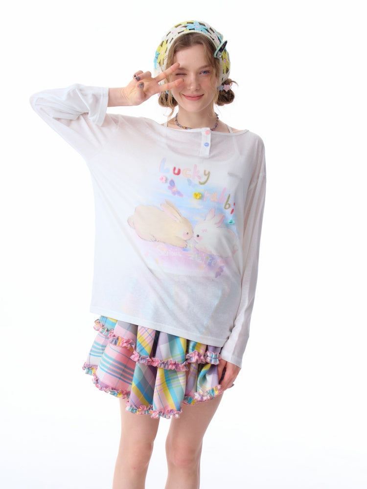 Rabbit Print Long Sleeve T-Shirt【s0000011915】